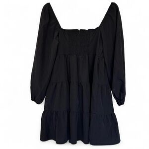 Black Medium Xlura Long Sleeve Mini Dress Puffed Sleeve Minimalist Quiet Luxury